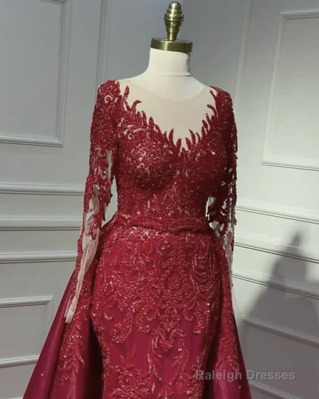 Mermaid Dark Burgundy Appliques Sleeved Dress Secondary image