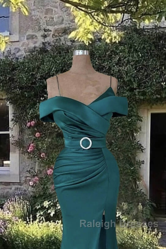 Mermaid Dark Green Cold Shoulder Satin Dress Secondary image