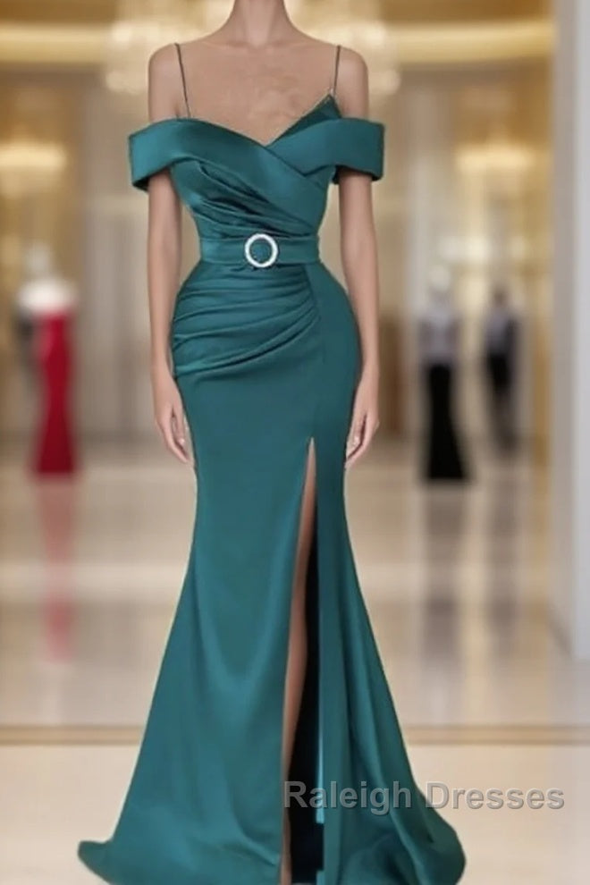 Mermaid Dark Green Cold Shoulder Satin Dress Main image