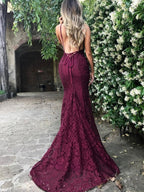 Mermaid Dark Green Prom Dresses Lace Long Prom Dress Spaghetti Straps Backless Prom Dresses