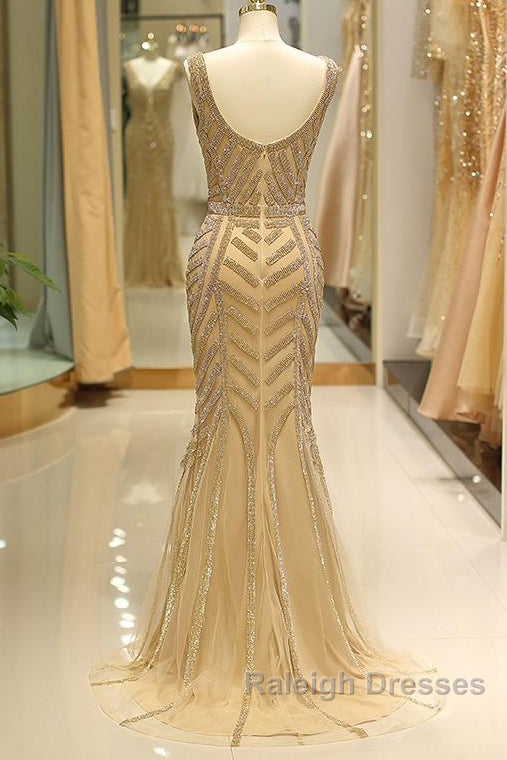 Mermaid Deep V-Neck Gold Beaded Prom Dress Secondary image