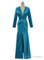 Mermaid Deep V Neck Long Sleeves Slit Sexy Long Prom Dresses