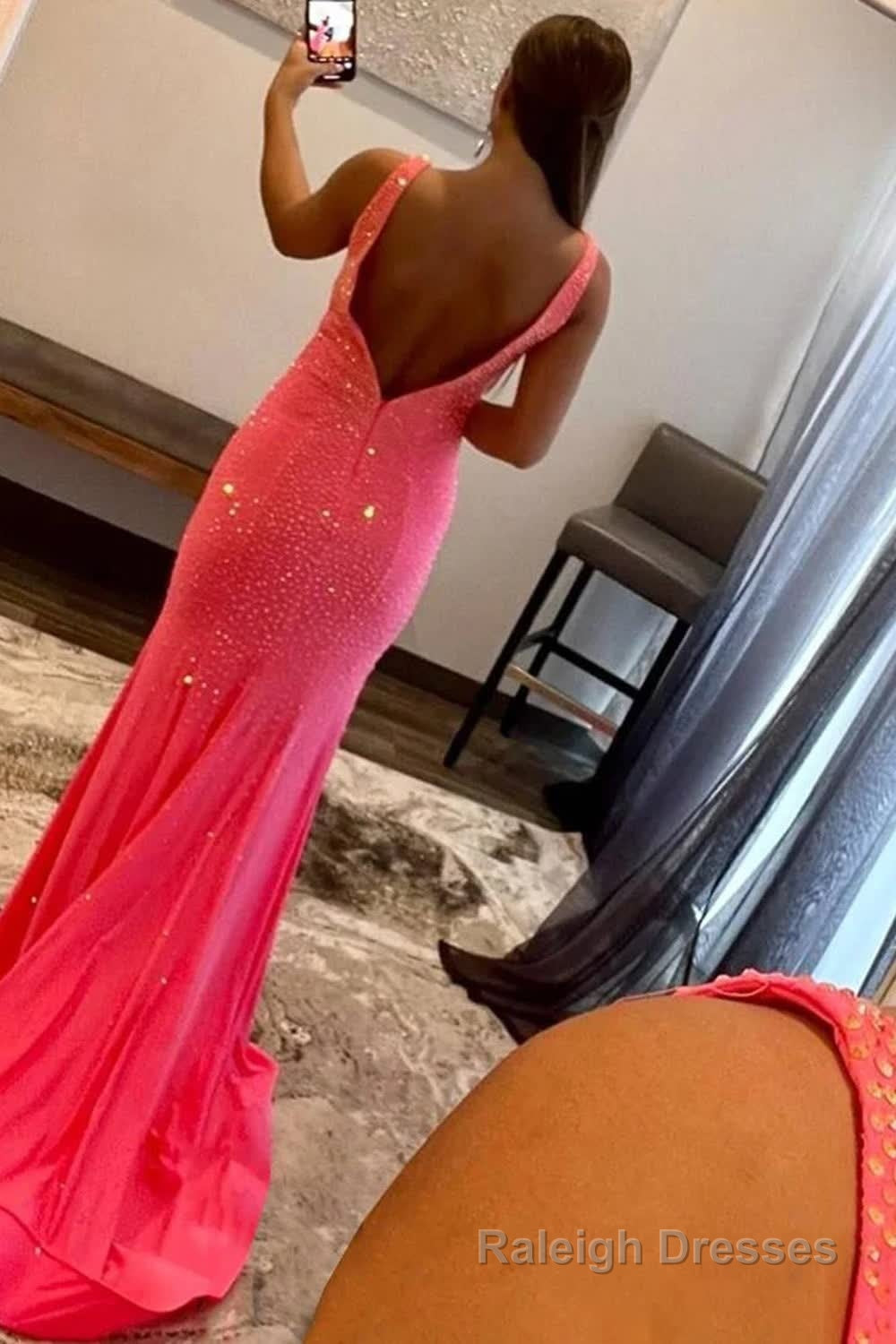 Mermaid Deep V Neck Royal Blue Long Prom Dress with Beading Prom Dresses