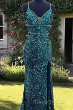Mermaid Emerald Green Sequin V-Neck Dress