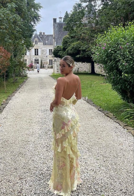 Mermaid Floor Length Yellow Prom Dresses With Ruffles 22Th Birthday Outfit