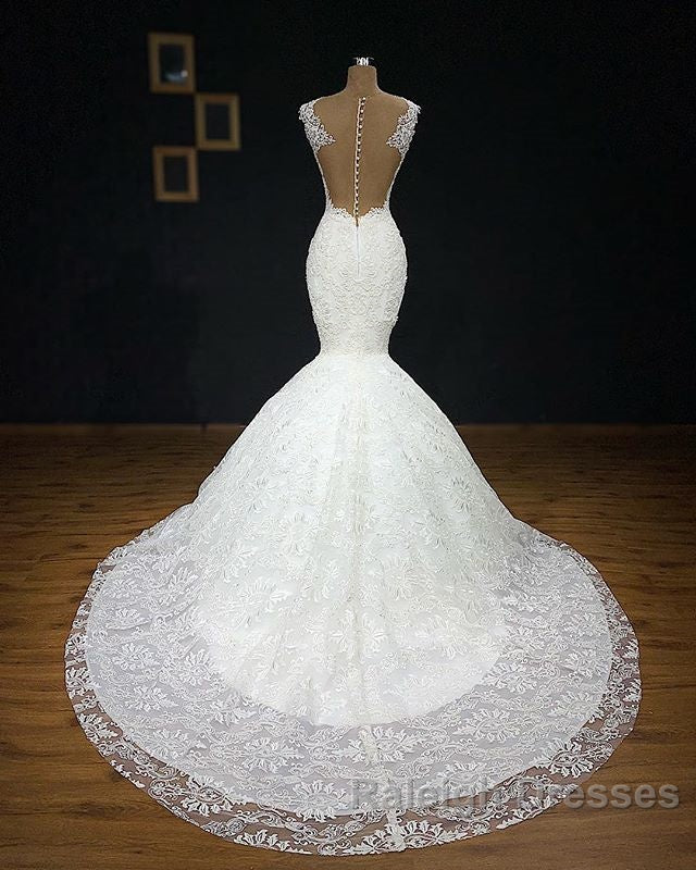 Mermaid Glamorous Straps Appliques Backless Sleeveless Bridal Gown