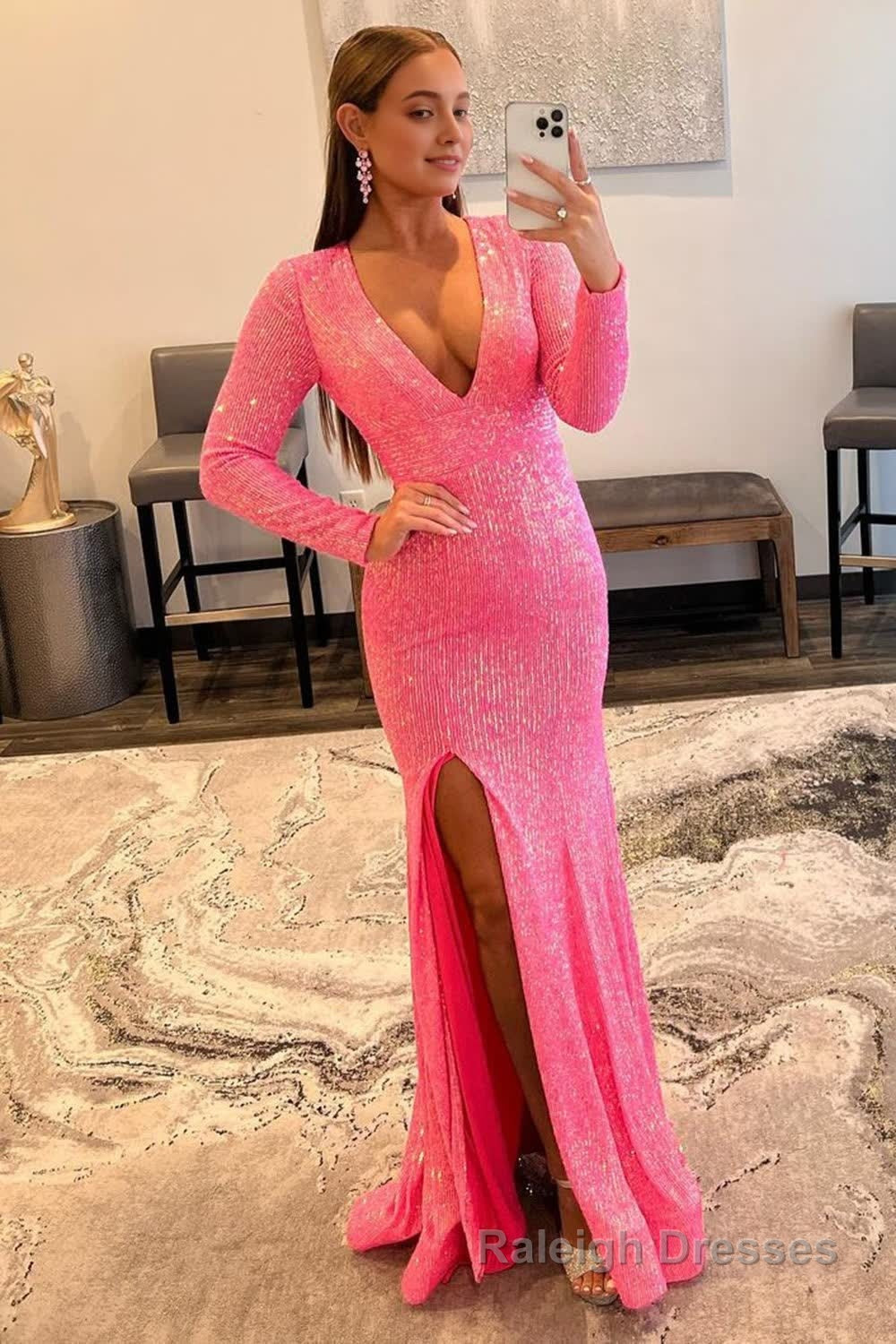 Mermaid Glitter Navy Sequins Mesh Prom Dress Backless Prom Dress
