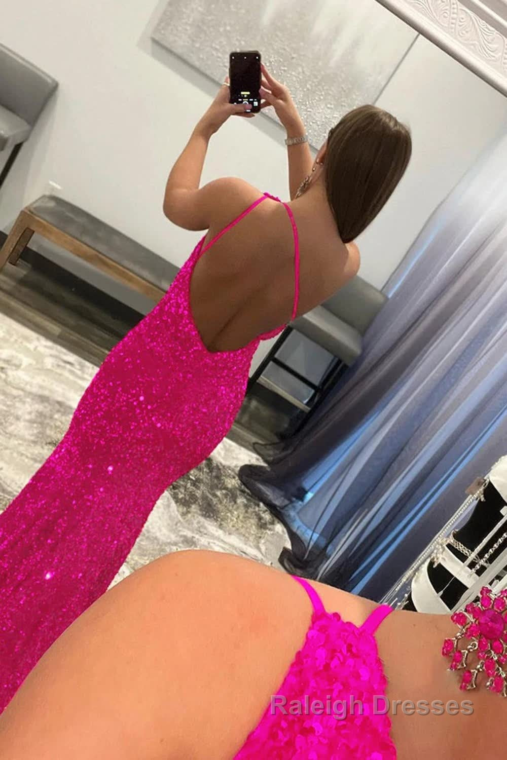Mermaid Glitter Sexy One Shoulder Long Prom Dress With Sequins Secondary image