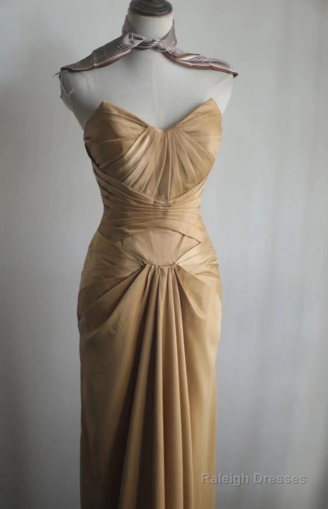 Mermaid Gold Strapless Satin Prom Dresses Long Simple Prom Dresses Secondary image