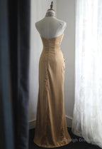 Mermaid Gold Strapless Satin Prom Dresses Long Simple Prom Dresses