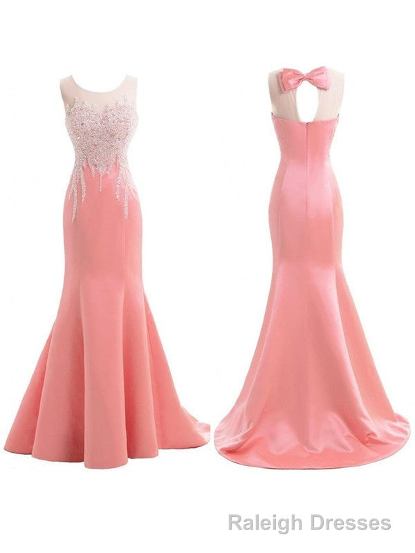 Mermaid Gorgeous Scoop Sleeveless Satin Beading Bridesmaid Dresses Main image