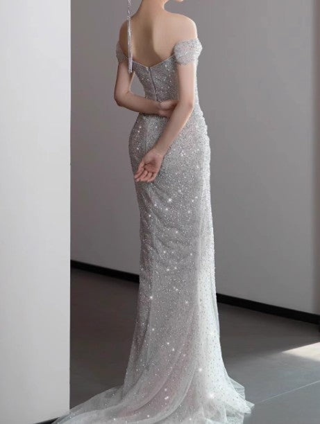 Mermaid Gownse??? Off The Shoulder Tulle Sequins Prom Dresses Long For Prom Events &Quinceanera