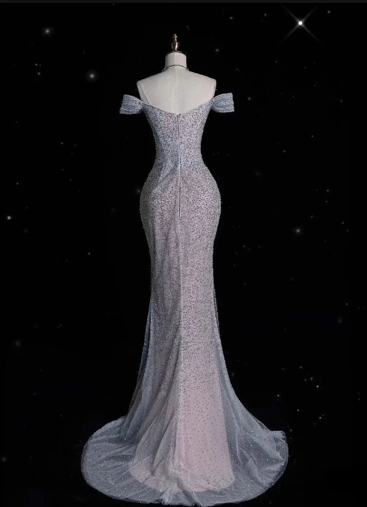 Mermaid Gownse??? Off The Shoulder Tulle Sequins Prom Dresses Long For Prom Events &Quinceanera