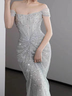 Mermaid Gownse??? Off The Shoulder Tulle Sequins Prom Dresses Long For Prom Events &Quinceanera