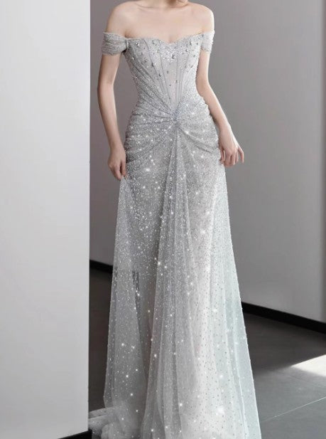 Mermaid Gownse??? Off The Shoulder Tulle Sequins Prom Dresses Long For Prom Events &Quinceanera
