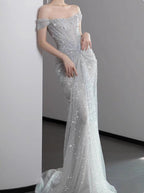 Mermaid Gownse??? Off The Shoulder Tulle Sequins Prom Dresses Long For Prom Events &Quinceanera