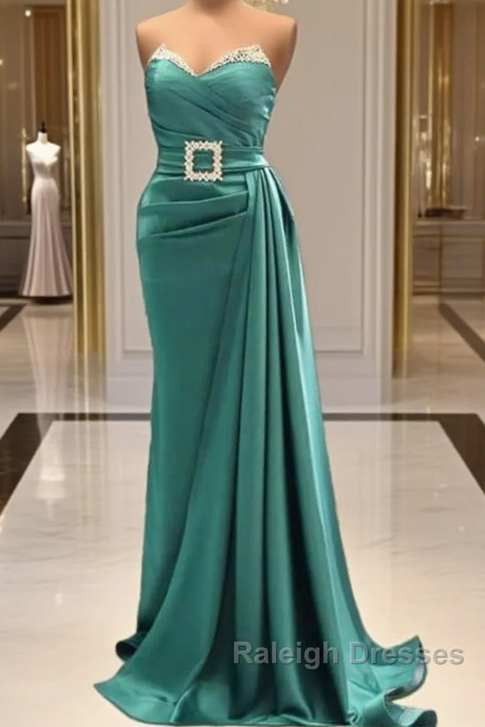 Mermaid Green Beaded Strapless Satin Dress Main image