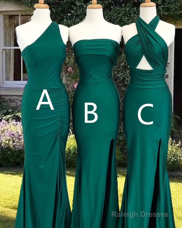 Mermaid Green Mismatched Satin Bridesmaid Dresses