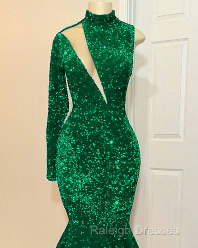 Mermaid Green Sequin Prom Dress One Shoulder High Neck Secondary image