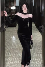 Mermaid Halter Black Birthday Dress Velvet 21Th Birthday Outfits