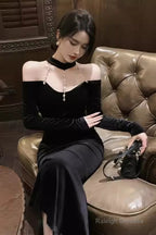 Mermaid Halter Black Birthday Dress Velvet 21Th Birthday Outfits