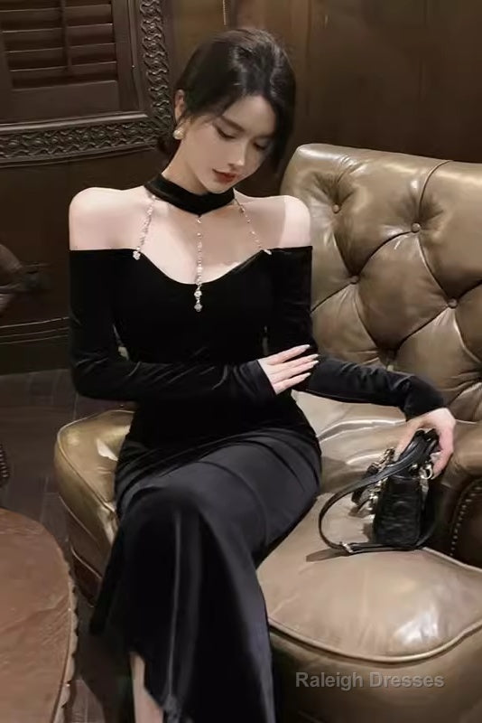 Mermaid Halter Black Birthday Dress Velvet 21Th Birthday Outfits