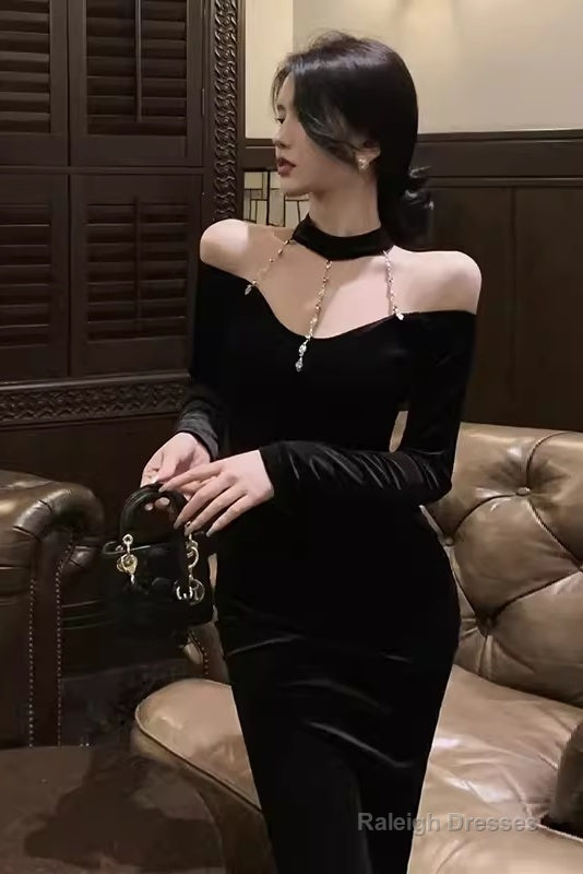 Mermaid Halter Black Birthday Dress Velvet 21Th Birthday Outfits