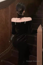 Mermaid Halter Black Birthday Dress Velvet 21Th Birthday Outfits