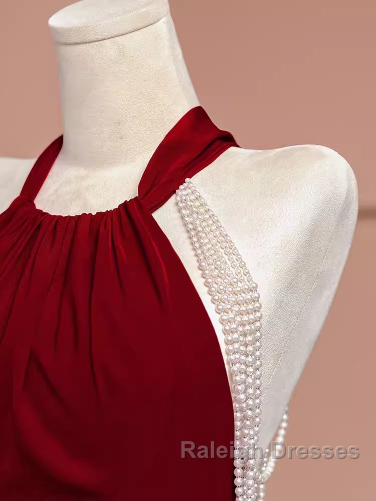 Mermaid Halter Burgundy Long Prom Dresses