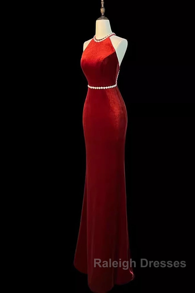 Mermaid Halter Burgundy Long Velvet Prom Dress Secondary image