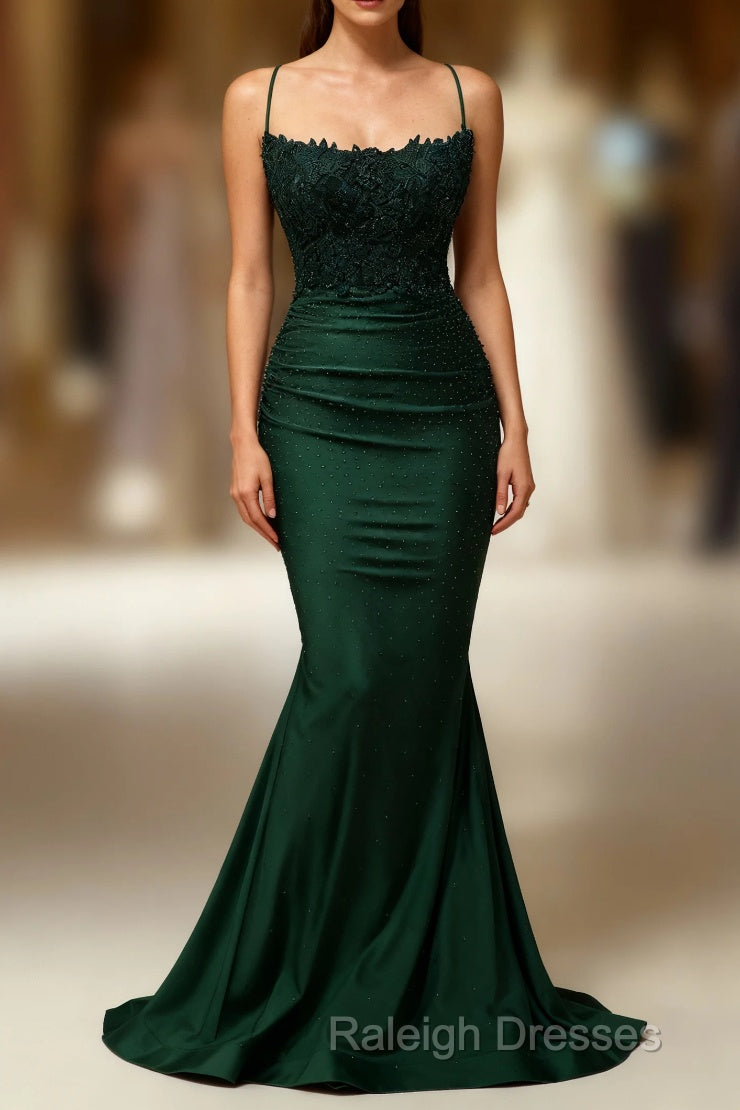 Mermaid Halter Dark Green Long Prom Dress with Appliques Beading