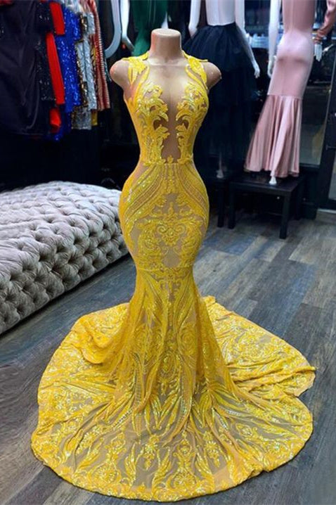 Mermaid Halter Floor-Length Sleeveless Open Back Sequined Appliques Lace Prom Dress Secondary image
