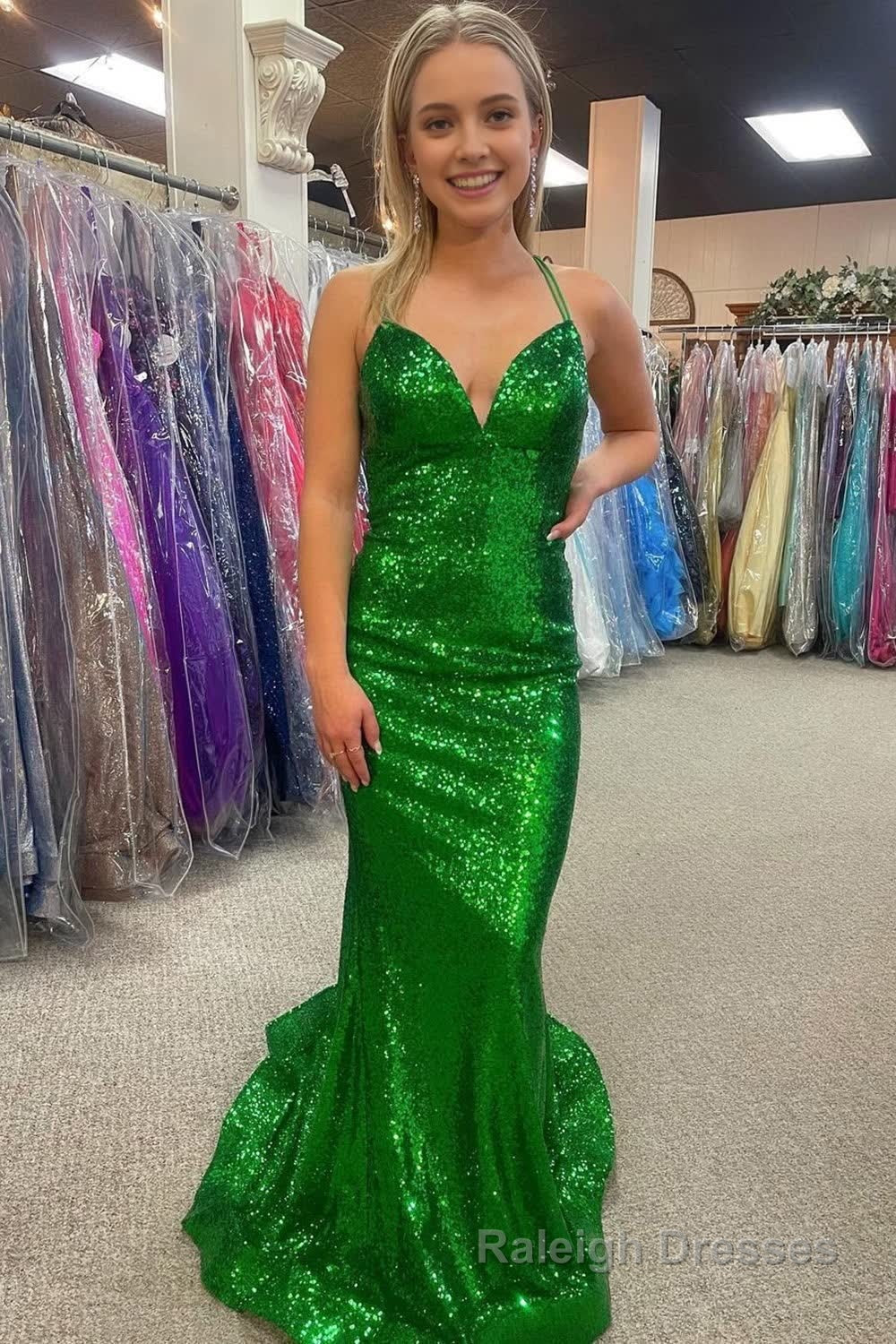 Mermaid Halter Green Sequins Long Prom Dress with Backless Main image