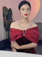 Mermaid Halter Red Velvet Prom Dresses Long Prom Dresses