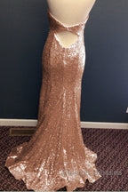 Mermaid Halter Rose Gold Prom Dresses