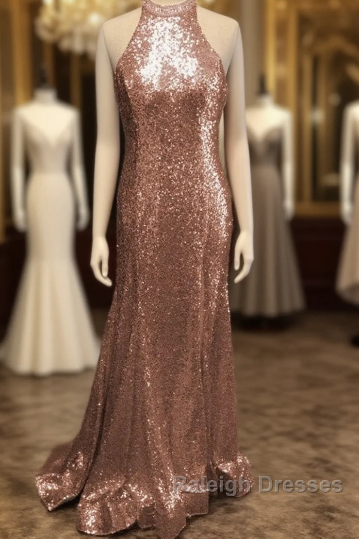 Mermaid Halter Rose Gold Prom Dresses Main image