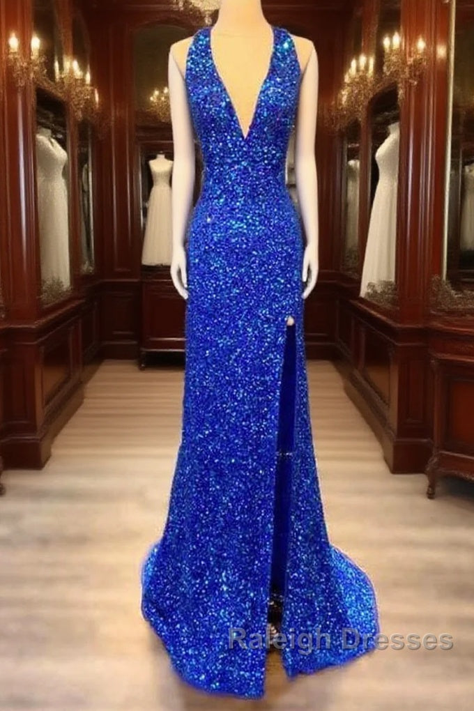 Mermaid Halter Sequin Split Dress