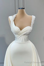 Mermaid Halter Sweetheart Beaded Floor Length Sleeveless With Side Train Prom Dress