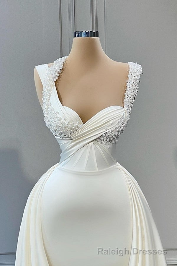 Mermaid Halter Sweetheart Beaded Floor-length Sleeveless With Side Train Prom Dress