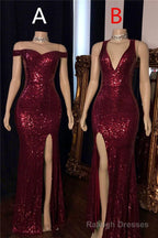 Mermaid Halter-V Neck Or Portrait Front Slit Floor Length Paillette Prom Dress