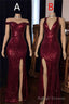 Mermaid Halter-V Neck Or Portrait Front Slit Floor Length Paillette Prom Dress