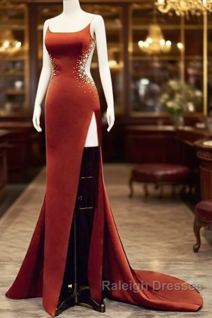 Mermaid High Slit Spaghetti Strap Satin Dress Main image