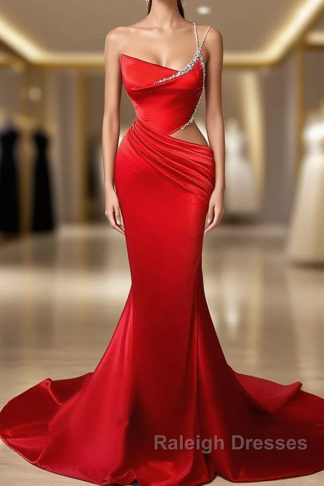 Copy of Black And Red Mermaid Straps Long Evening Dress, Long Prom Dress With Leg Slit Main image