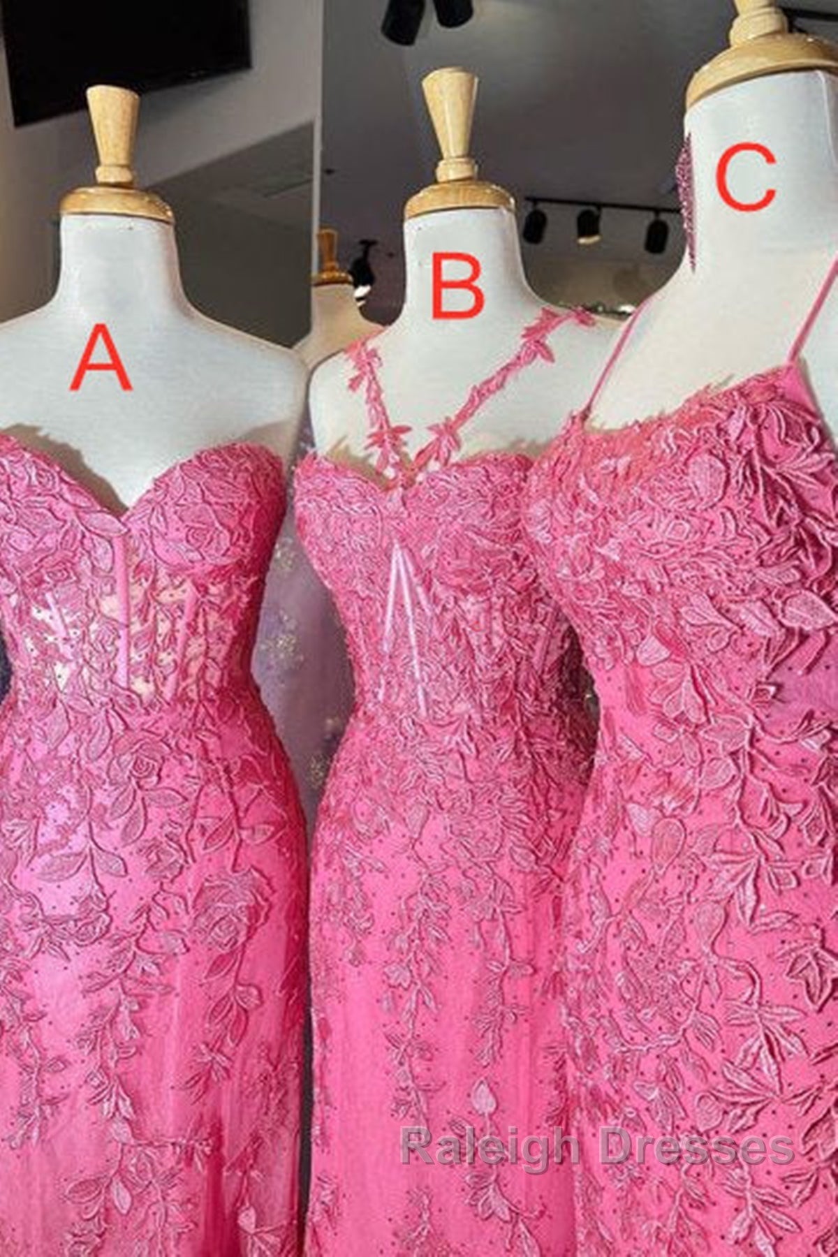 Mermaid Hot Pink Lace Long Prom Dresses Long Hot Pink Prom Graduation Prom Dresses Secondary image