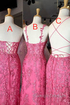 Mermaid Hot Pink Lace Long Prom Dresses Long Hot Pink Prom Graduation Prom Dresses