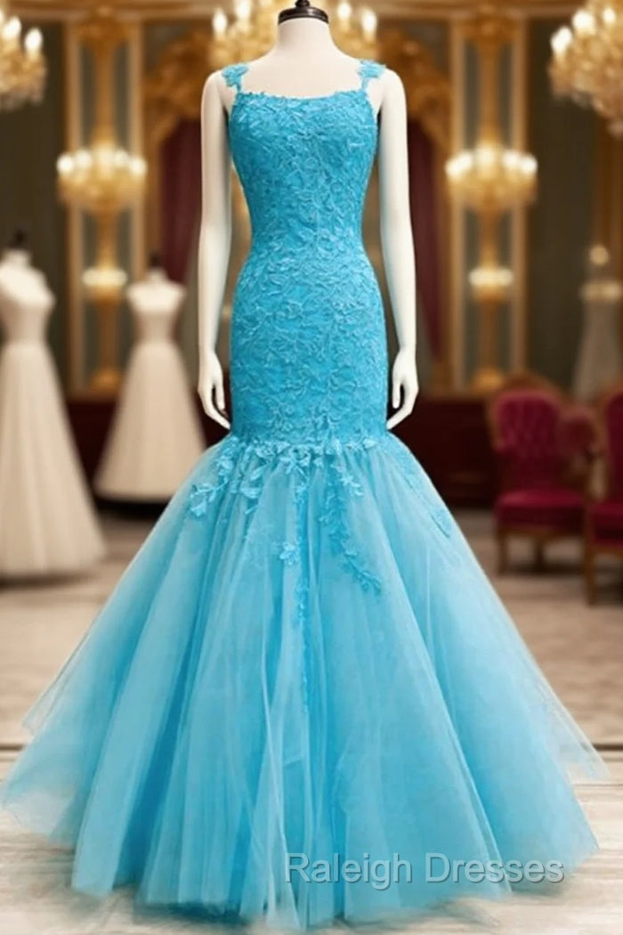 Mermaid Ice Blue Prom Dress Lace Embroidery