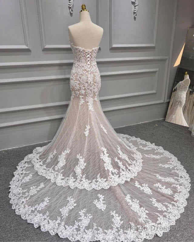 Mermaid Ivory Lace And Nude Wedding Dresses
