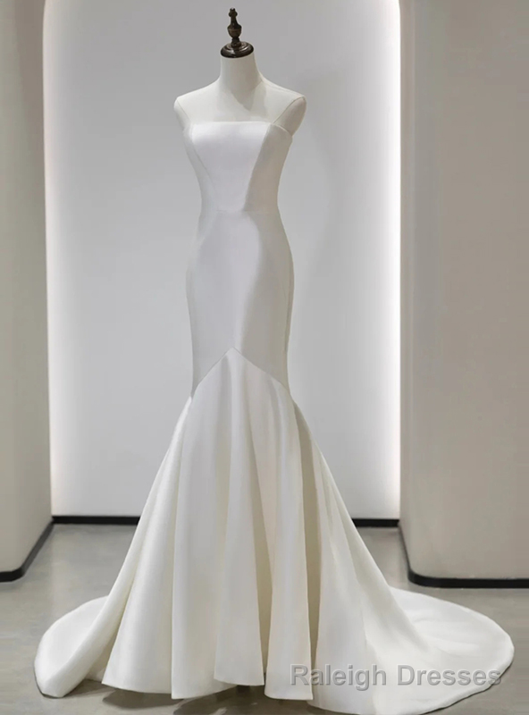 Mermaid Ivory White Satin Strapless Wedding Dress Main image