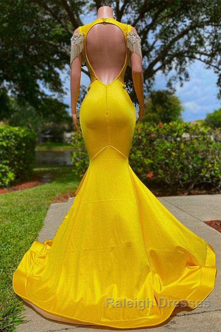 Mermaid Jewel Beading Applique Floor-length Sleeveless Open Back Prom Dress Secondary image