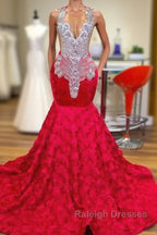 Mermaid Jewel Lace Sequined Applique Sleeveless Floor-length Prom Dress